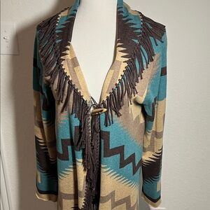 Fringe Aztec Western Cardigan Medium
